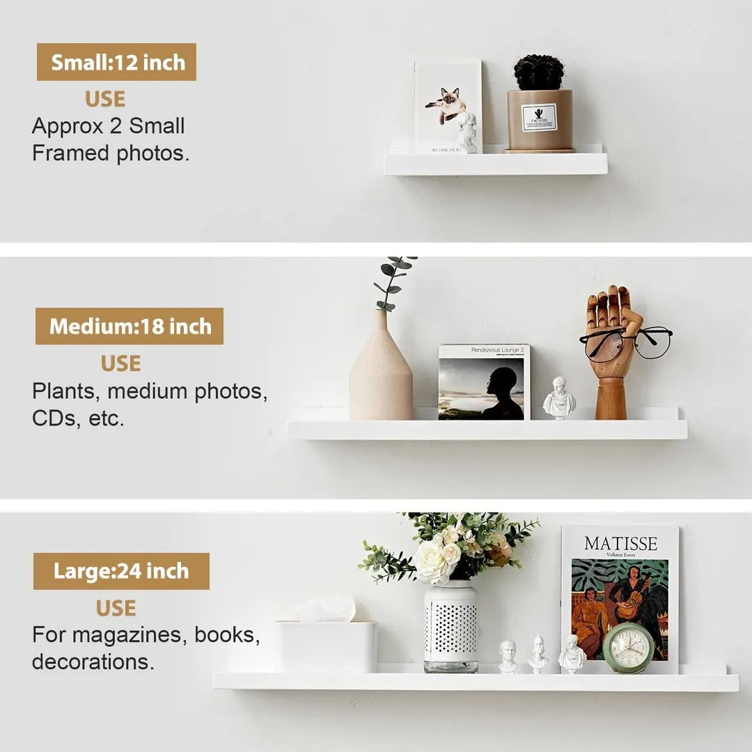 Floating Wall Shelf Set of 3 Modern Space-Saving Wall Storage