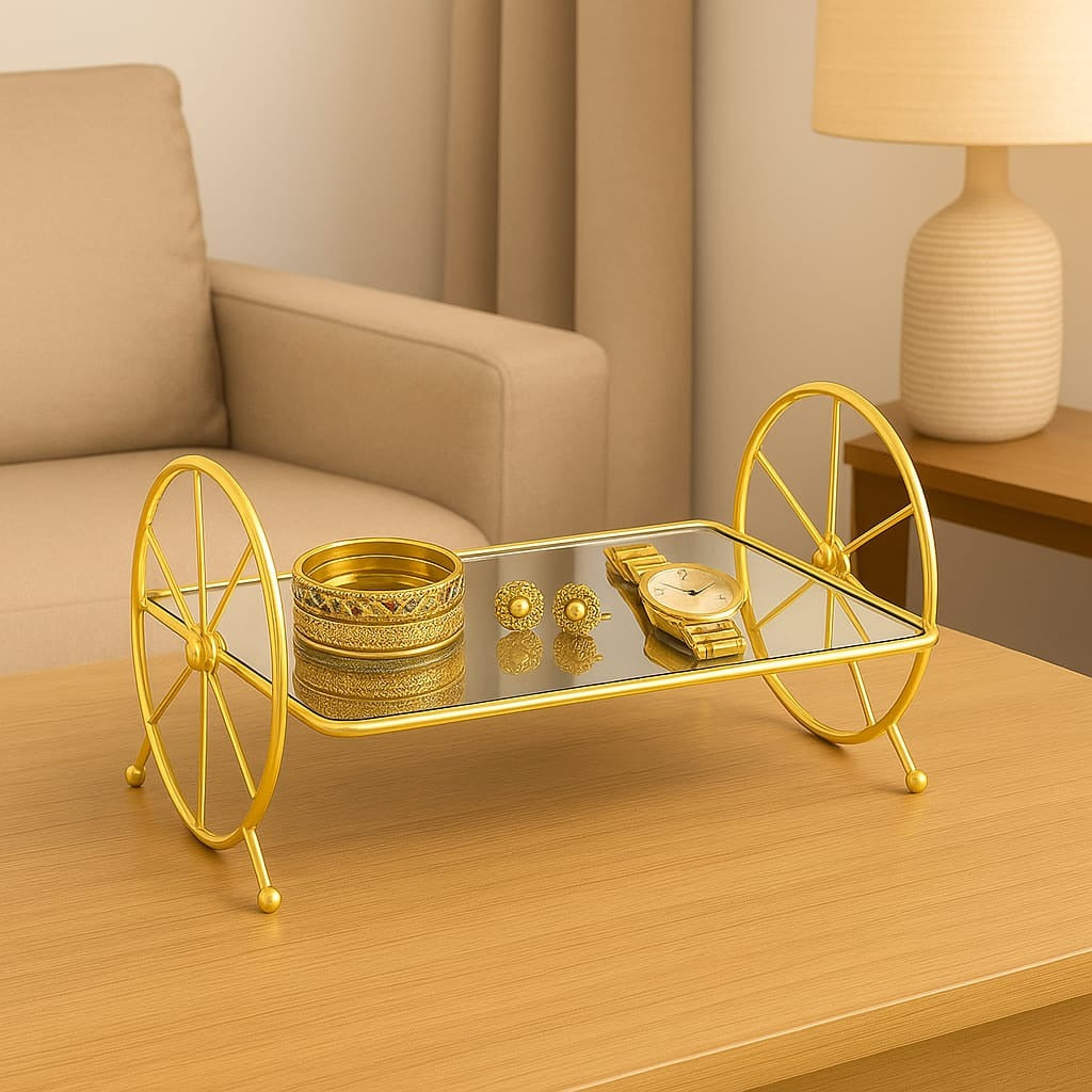 Stylish Gold Mirror Tray with Wheels By Araish Khana