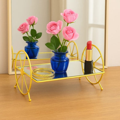 Stylish Gold Mirror Tray with Wheels By Araish Khana