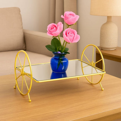 Stylish Gold Mirror Tray with Wheels By Araish Khana