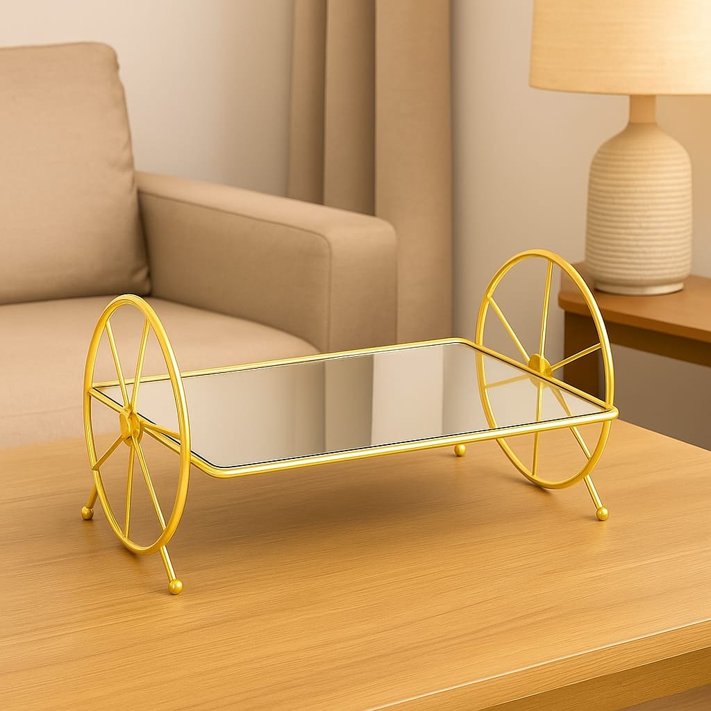 Stylish Gold Mirror Tray with Wheels By Araish Khana