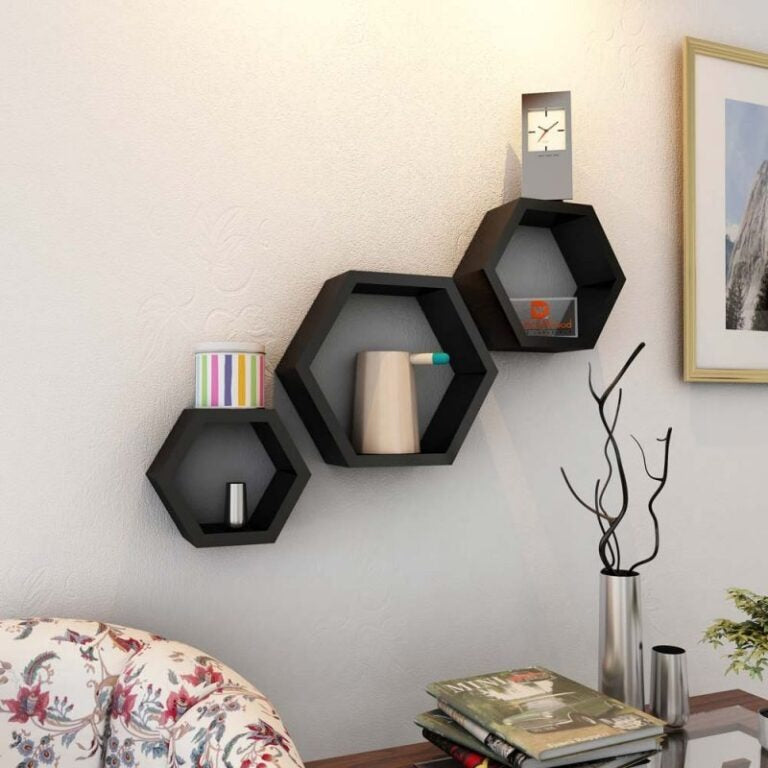 Hexagon Wall Shelves Set of 3  Black
