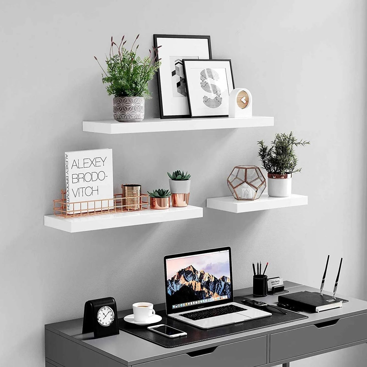 Floating Wall Shelf Set of 3 Modern Space-Saving Wall Storage
